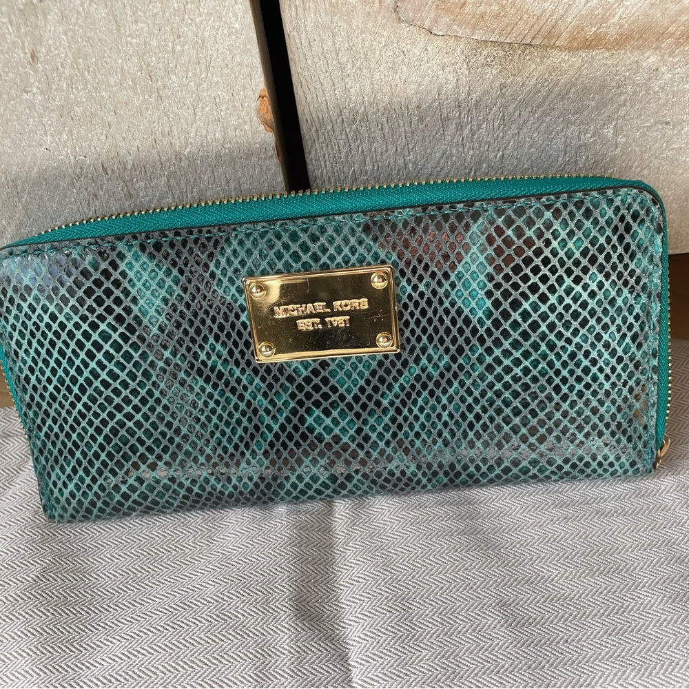 Michael Kors Turquoise Snake Print Wallet